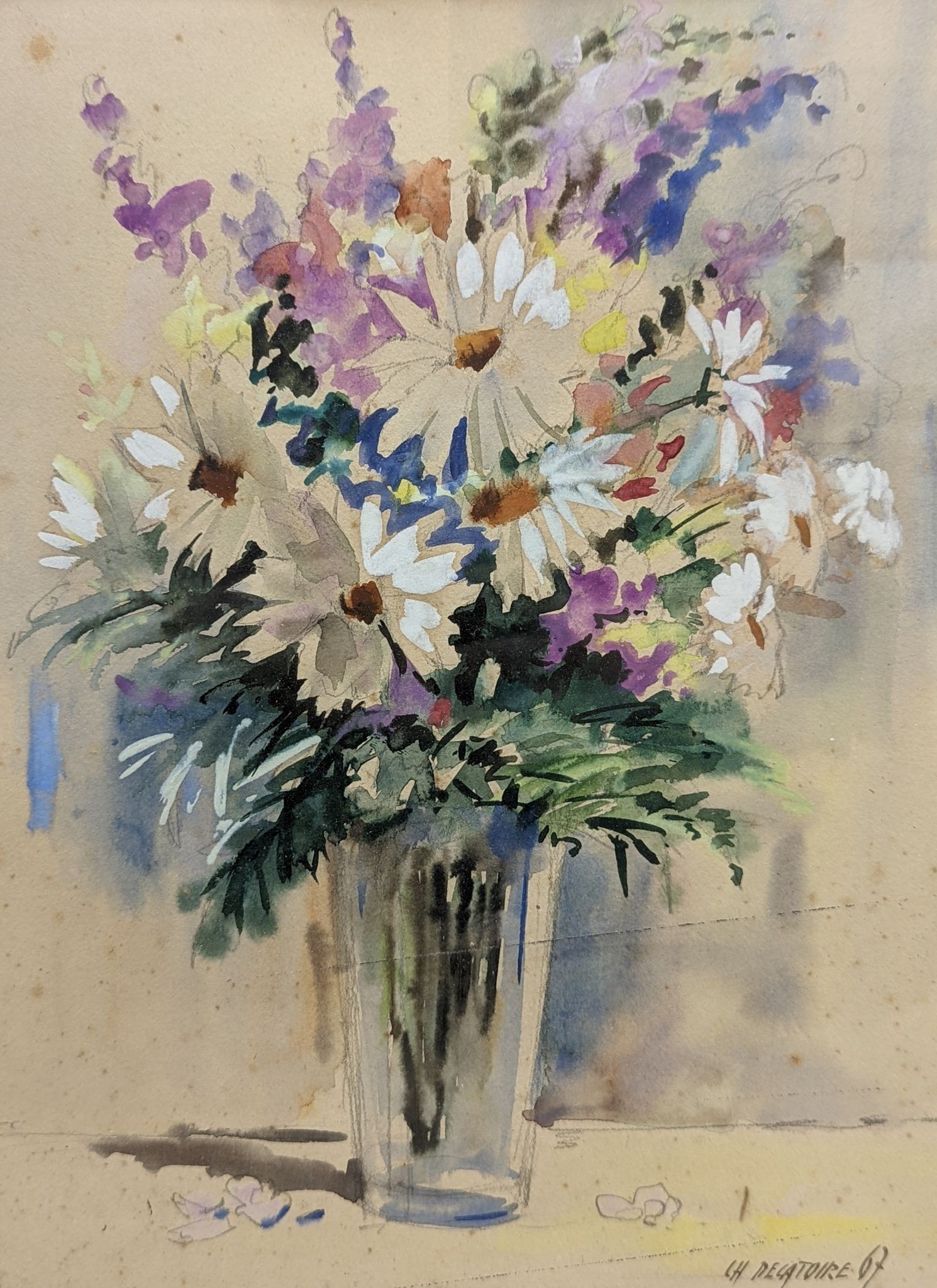 Ch. Decatoire, watercolour, Still life of flowers in a glass vase, signed and dated '67, 31 x 23cm
